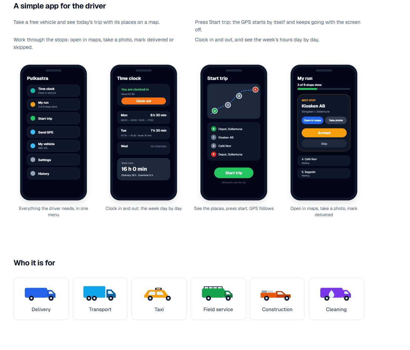 Pulkastra – app och system för förare och fordonsflottor